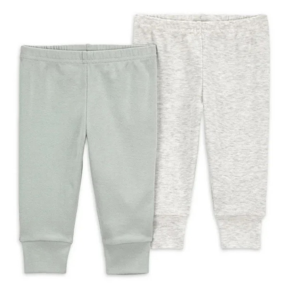 NWT Carter’s Child of Mine 2 Pack Cotton Pants - Mint Green & Grey - 0-3 month